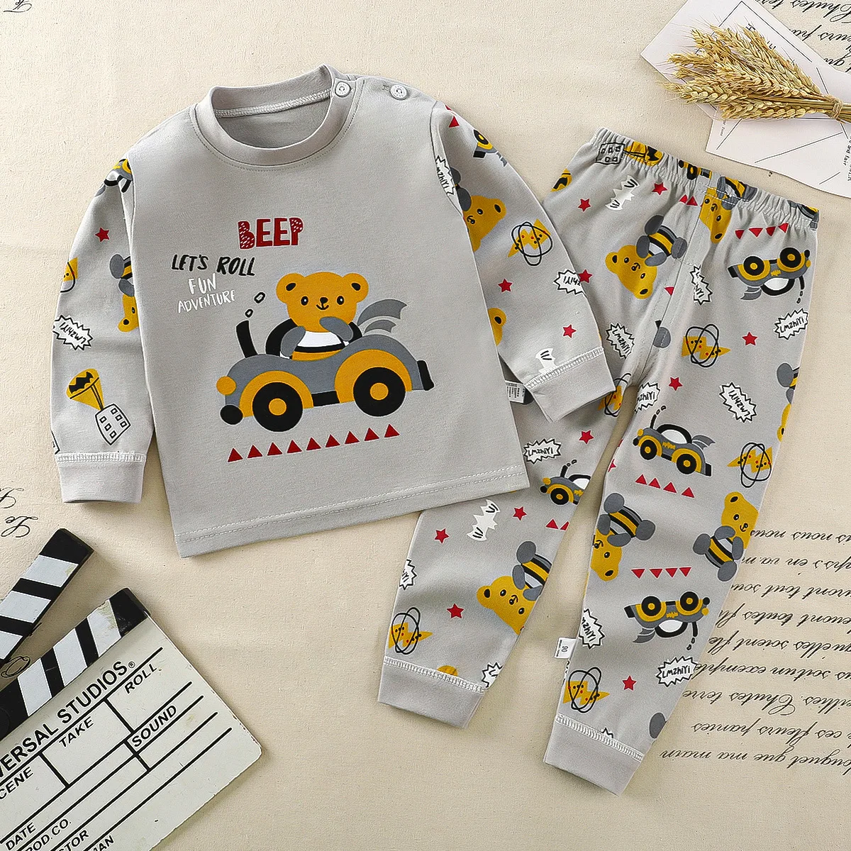 Autumn Kids Cartoon Pajama Set 0-6Y Young Child Casual Clothes Spring Boys Cotton Sleepwear Girls Long Sleeve Tops Trousers Suit