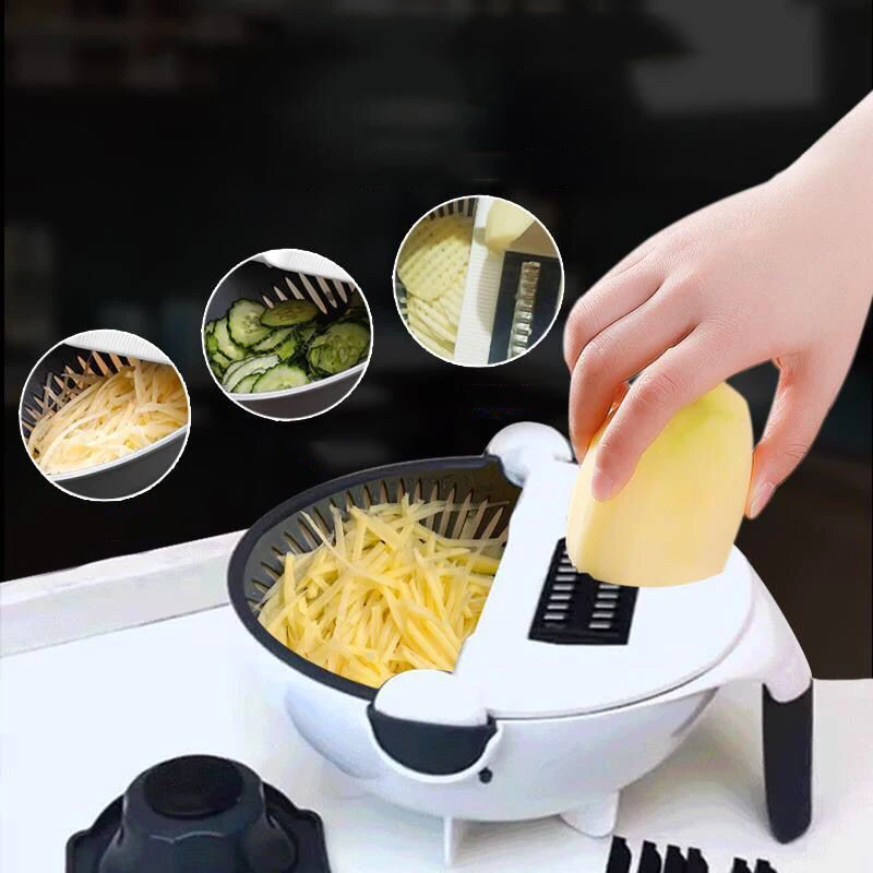 

Multifunctional Rotate Vegetable Cutter With Drain Basket Kitchen Tools Fruit Potato Peeler Carrot Grater Slicer Drop Shipping