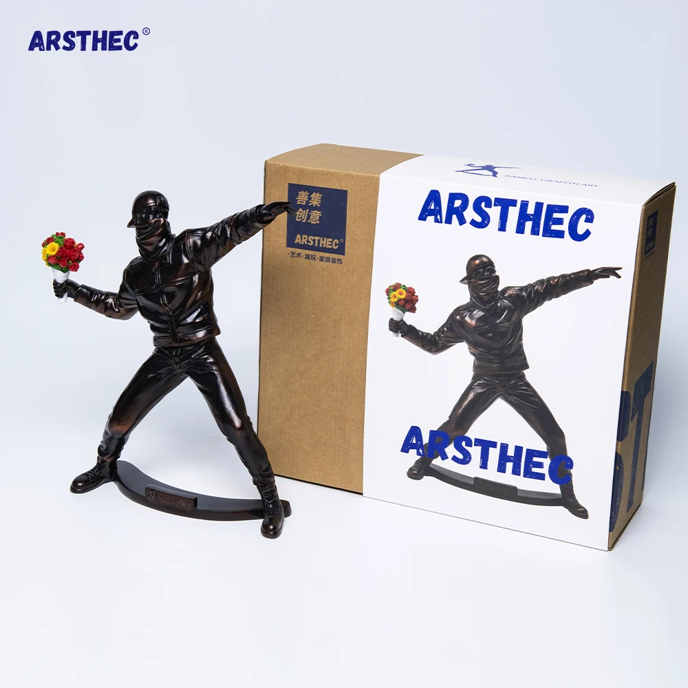 

Banksy Sculpture Large Boutique GK Resin Figure Flower Thrower Model Luxury Home Office Desktop Decorative Accessories Ornaments