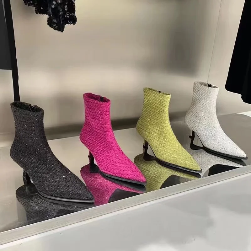 

Женские ботильоны с острым носком, на низком каблуке и молнии сбоку