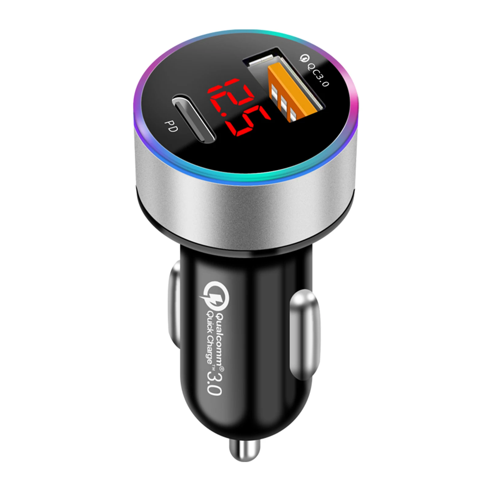 

Нескользящее Универсальное зарядное устройство со светодиодным индикатором напряжения для планшета, адаптер с зажигалкой для телефона, 2 порта, быстрая зарядка USB C, прочное автомобильное зарядное устройство