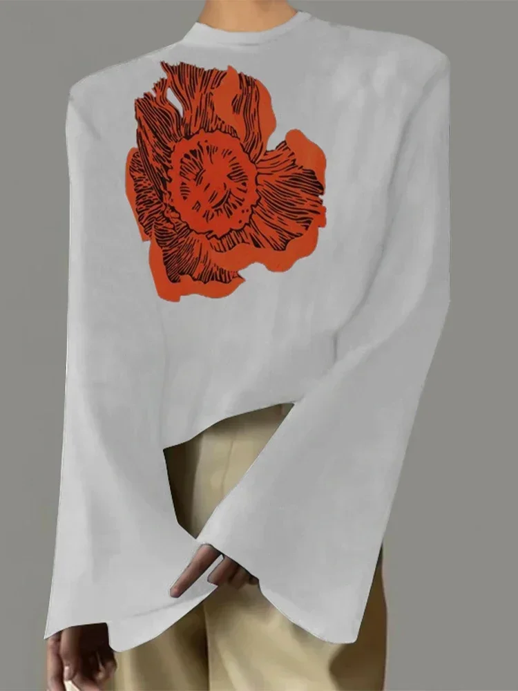 Женская футболка Tinaa с цветочным принтом свободная рубашка круглым вырезом и