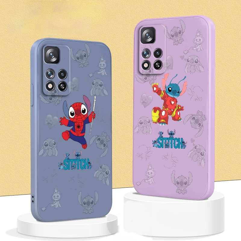 

Disney Stitch Iron Man Cute Liquid Rope TPU Funda Phone Case For Xiaomi Redmi Note 11 11S 11T 10S 10 9S 9T 9 8T 8 Pro Plus 5G
