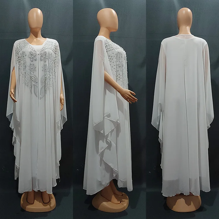 Plus Size African Party Dresses for Women Chiffon Boubou Ankara Dashiki 2 PCS Set Muslim Dubai Kaftan Abaya Robe Marocaine Femme