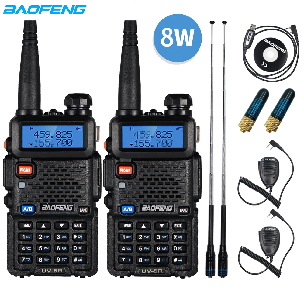 2pcs Two-way Radio Baofeng UV-5R Walkie Talkie UV5R Real 8W Amateur Ham CB Radio UV5R Dual Band Transceiver 10km Walkie Talkie