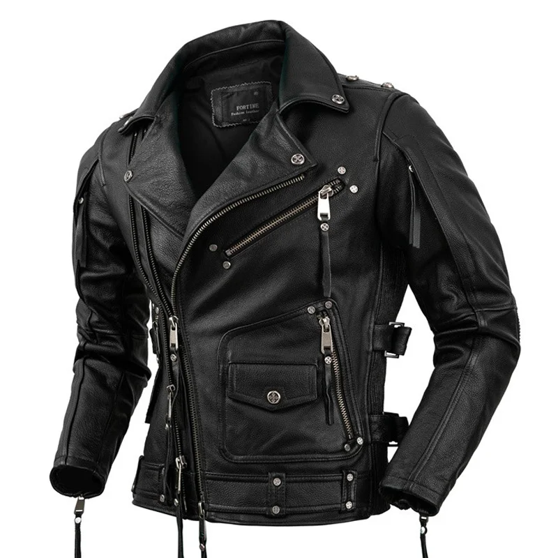 

Motorcycle Leather Jacket Men Moto Riding Leather Jacket Mens Clothing Biker Coat Genuine Natural Calfskin Clothes Mens Jackets