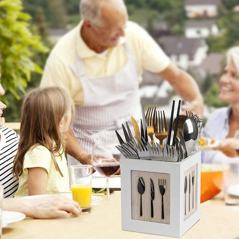 

Wooden Utensils Holder Cutlery Kitchen Flatware Cutlery Storage Flatware Caddy Spoons Forks Knifes Chopsticks Organizer
