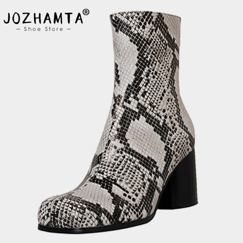 

Женские ботинки на высоком каблуке JOZHAMTA, ботильоны из натуральной кожи на молнии с квадратным носком, зимние ботинки, размеры 34-40, 2023