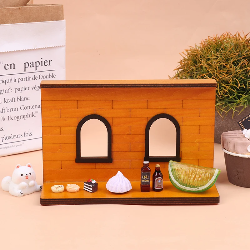

New Dollhouse Miniture Double window wall wooden frame background board Model Furniture Decoration DIY Toys