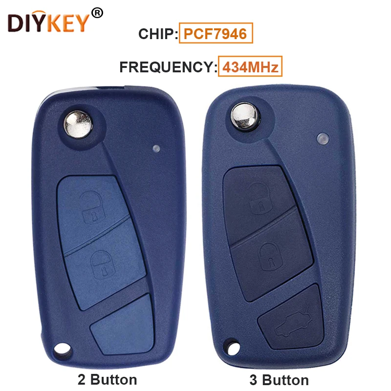 

DIYKEY 434MHz PCF7946 Chip SIP22 Blade 2/3 Button Flip Remote Key for Fiat 500 Doblo Punto,Peugeot Bipper,Citroen Nemo 2007-2016