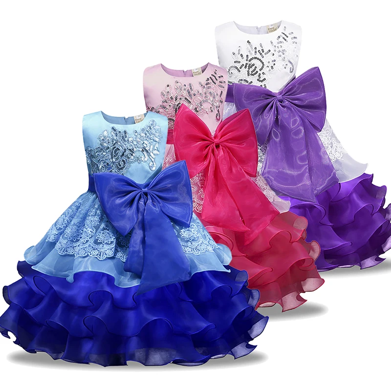 

Новое модное вечернее платье для девочек, детское кружевное бальное платье с большим бантом и блестками для свадебвечерние, Детские Многос...