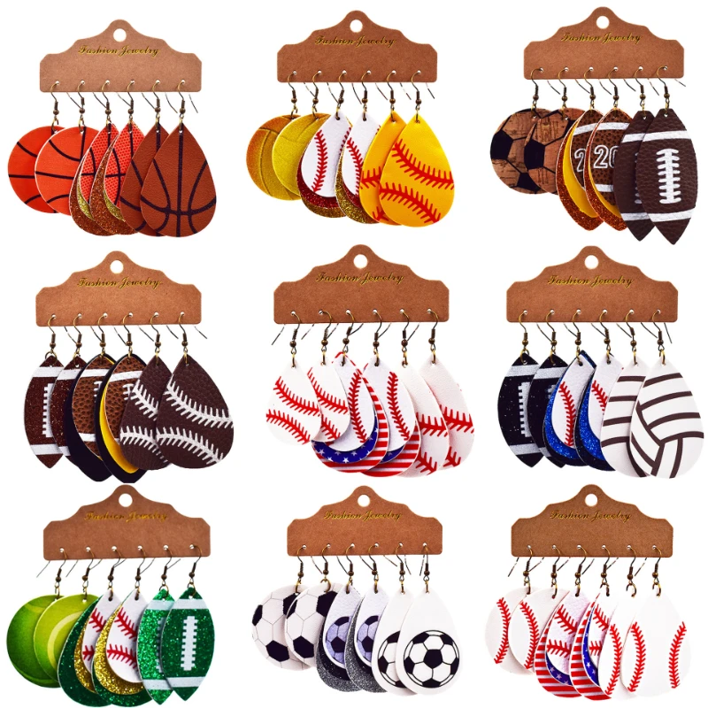 

2023 New Multilayer Leather Earrings Basketball Football Combination Set Earrings Earrings Earrings Enfashion Earings