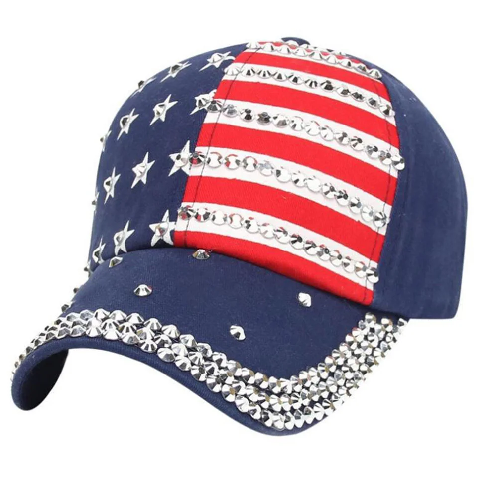 

Американский флаг патриотический флаг бейсбольная блестящая женская шляпа (синий)