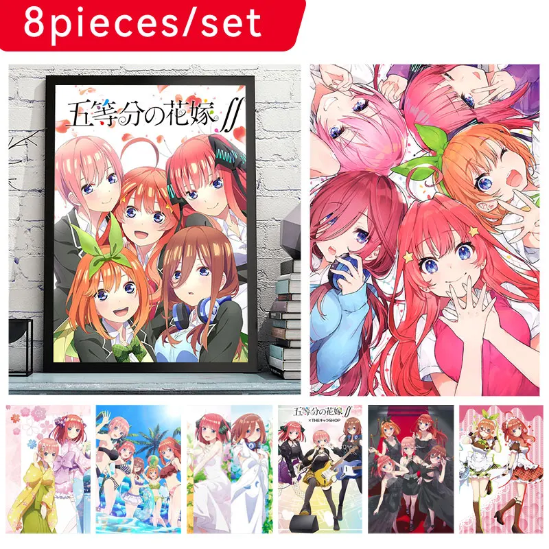 

Hot Anime Posters The Quintessential Quintuplets Set Pictures White Waterproof Home Wall Stickers Decor Prints Wall Paintings