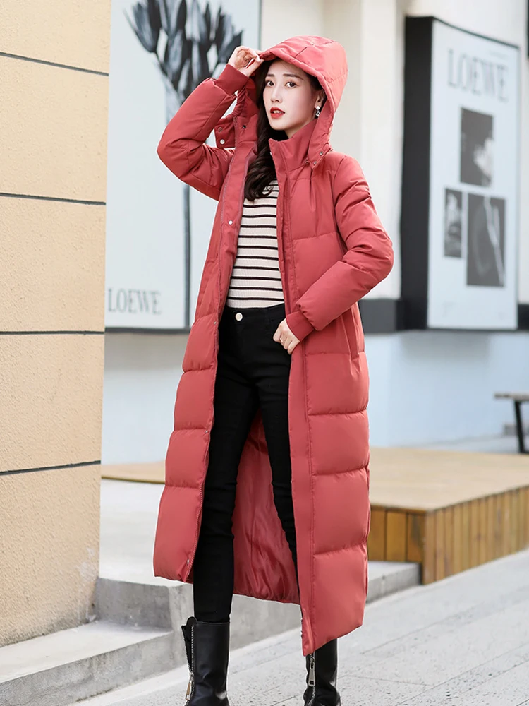 

Ailegogo New Winter Women Hooded Thickness Warm Long Cotton Parka Casual Female Loose Wadded Zipper Coat Snow Outwear