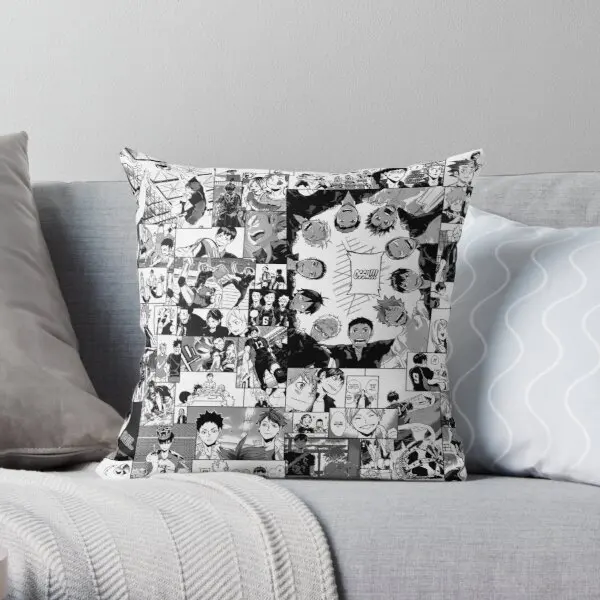 

Haikyuu Karasuno Collage Printing Throw Pillow Cover Waist Bed Cushion Fashion Square Bedroom Case Pillows not include