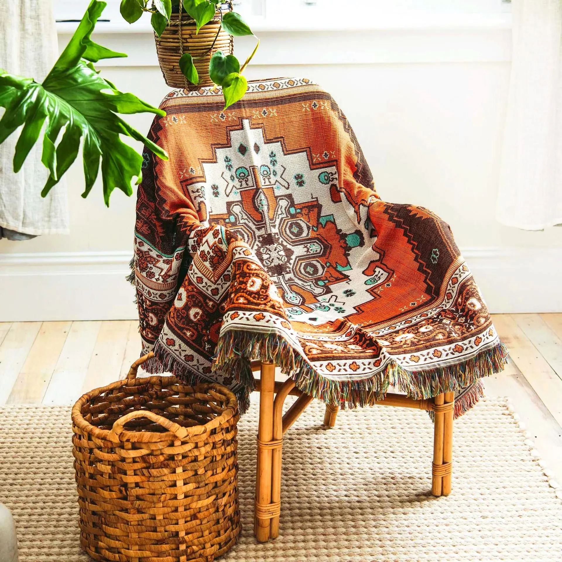 

Woven Tapestry Throw Blanket with Fringe Boho Blanket Woven Bohemian Chair Recliner Furniture Cover Hippie Throws Sofa Blankets