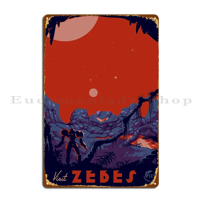 Посетите Zebes металлический плакат дизайн кинотеатр настенная пещера