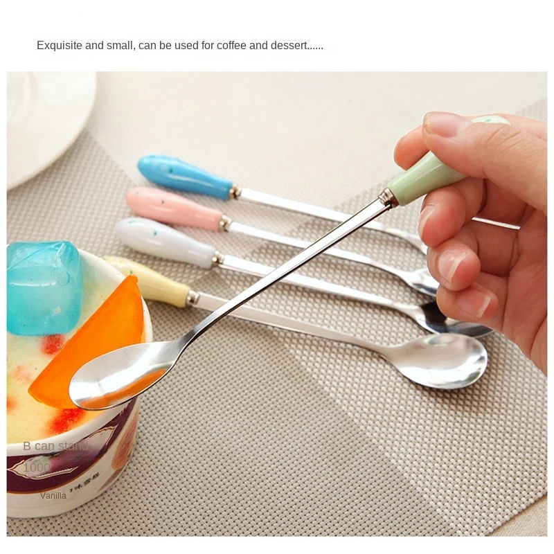 

Lovely Spoon Grocery Small Spoon Creative Floral Ceramic Handle Stainless Steel Milk Coffee Stirring Spoon Zakka Cute Spoon