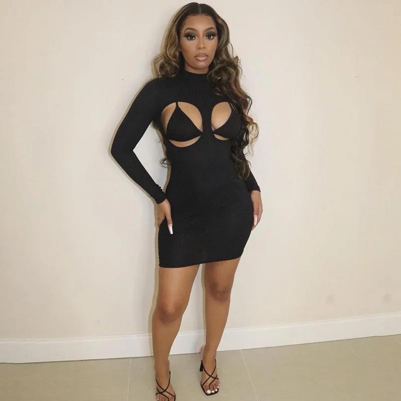 

Женские Ажурные Сексуальные облегающие платья Zoctuo с длинным рукавом, модное вечернее платье, элегантное облегающее мини-платье, клубная од...