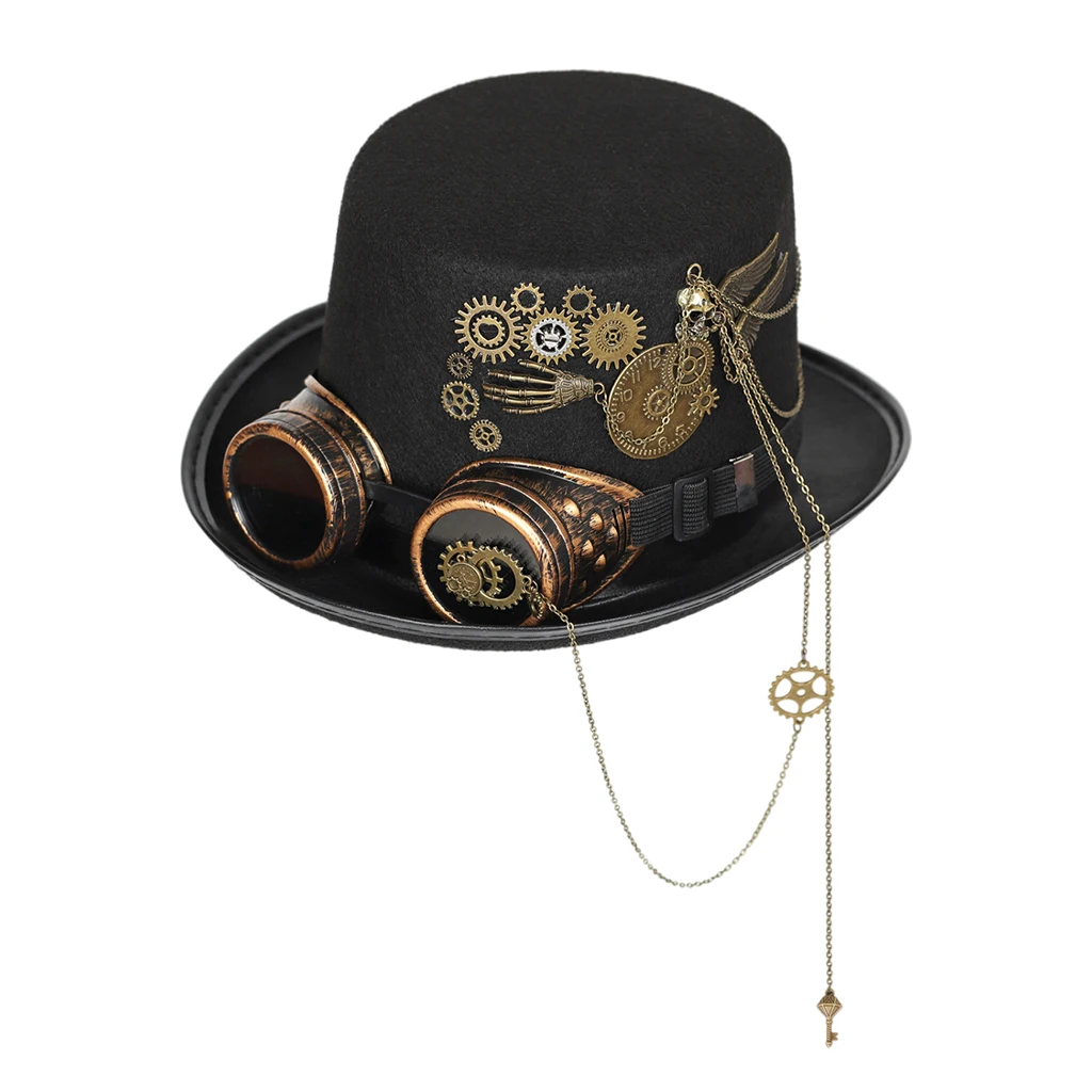 

Steampunk Top Hats Gothic Steampunk Goggles Costume Hat Halloween Women Fedora Chains Elegant Hat Head Wear Costume Party