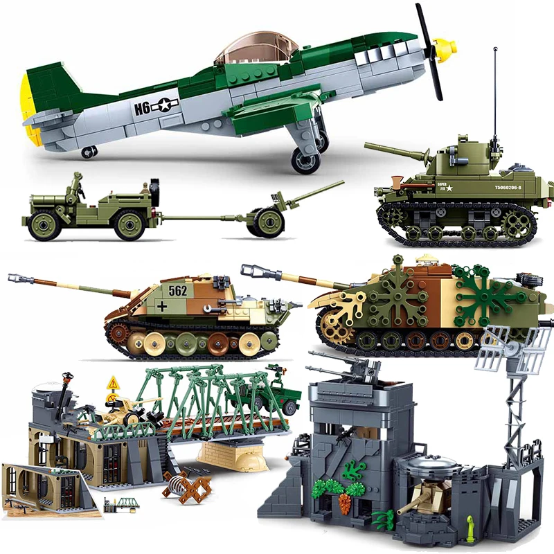 

WW2 Normandy Landings UK US Germany Army Sets Building Blocks Bricks Toys World War II 2 Military Vehicle Pershing Panther Tanks