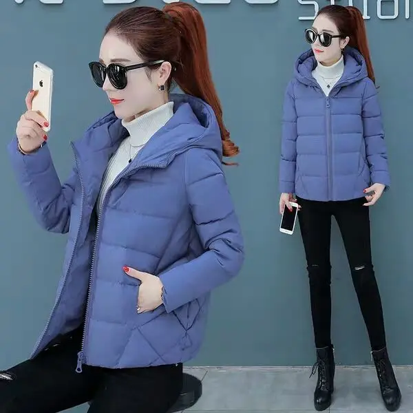 2023 New Women Winter Jacket Short Warm Solid Parkas Female Loose Coat Cotton Padded Parka Korean Style Hooded Outwear C14