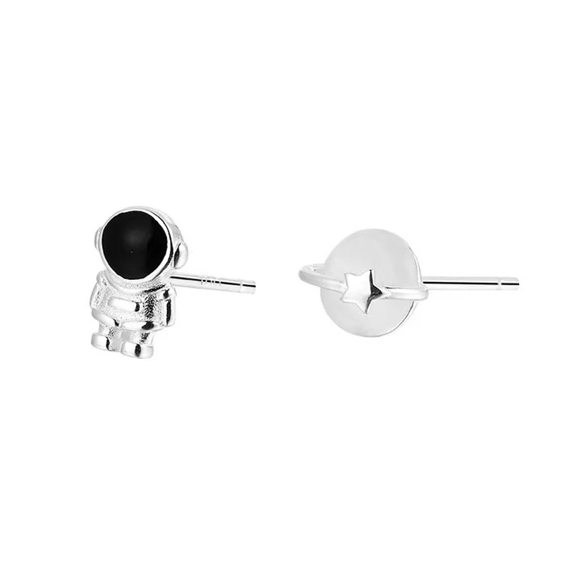 

Silver-plate Asymmetric Cute Space Astronaut Planet Opal Stud Earrings for Women Silver Color Lovely Simple Ear Piercing Jewelry