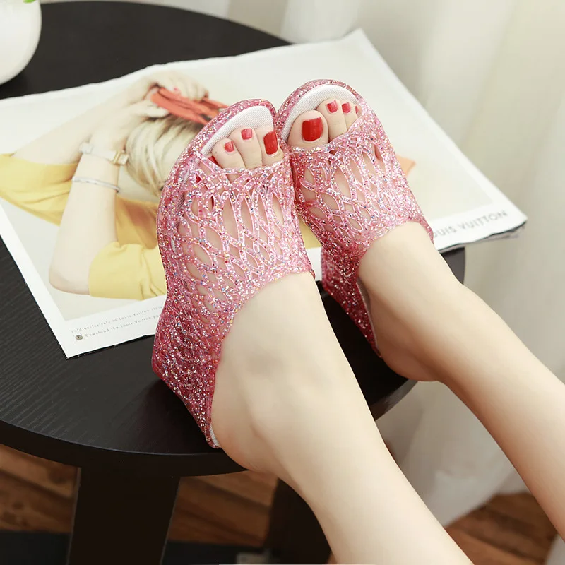 Women Slippers 2022 Fashion Wedges Sandals Summer Women Casual Jelly Shoes Sandals Hollow Out Mesh Women Shoes Ladies Slippers