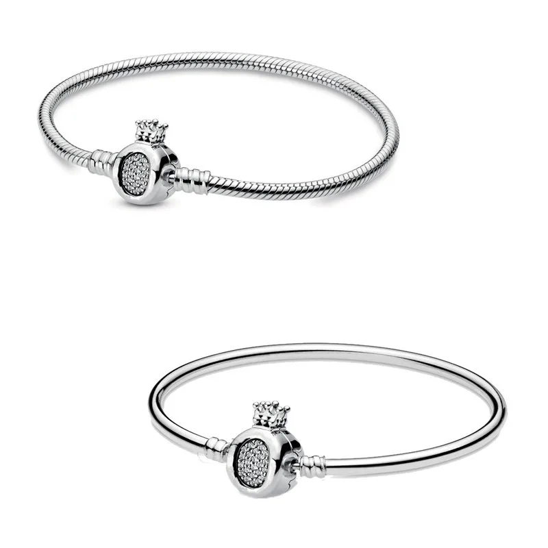 

Authentic 925 Sterling Silver Moments Crown O With Crystal Clasp Bracelet Bangle Fit Bead Charm Diy Fashion Jewelry