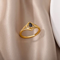 stainelss steel moon star black oval stone rings for women wedding couple rings boho aesthetic jewelry memorial gift 2022