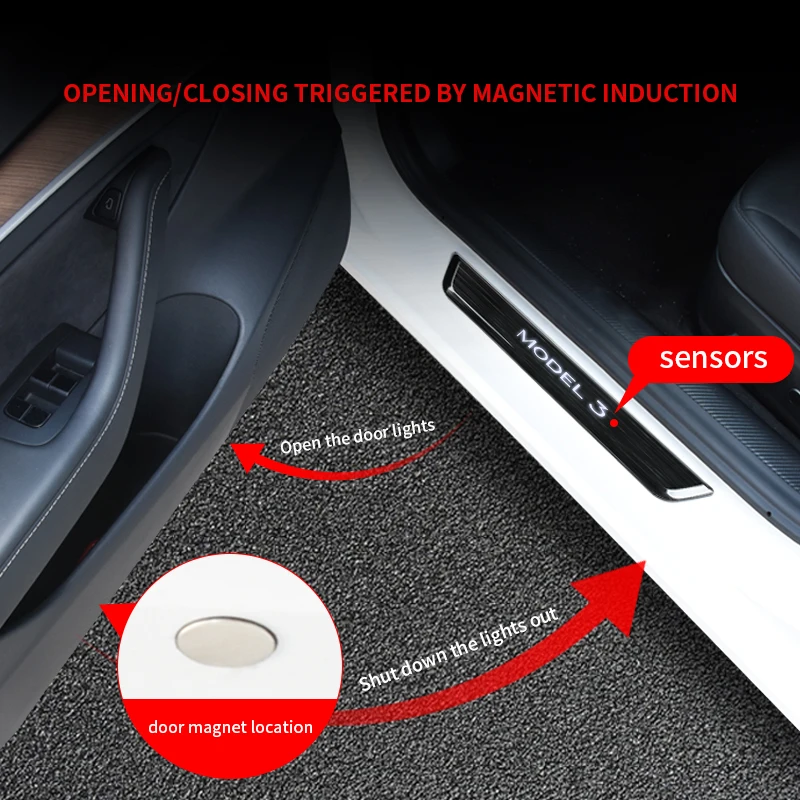 

2/4 шт для Tesla автозапчасти порог бар Магнитный светодиодный световой педаль модель 3 модель Y 2021