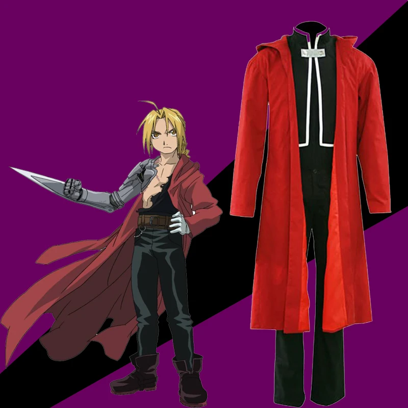 Cosplay Anime Full Metal Alchemist Costume Sets Edward Elric Hooded Coat School Uniform Halloween Carnival Dress Up Outfit Party