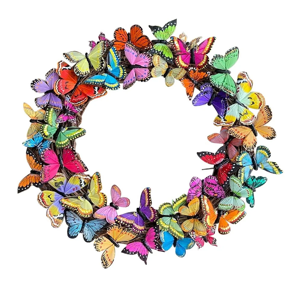 

Венок с бабочками, весенние украшения для дверей, подвесные декоративные бабочки, пластиковые искусственные подвески, Декоративная гирлянда