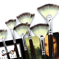 6pcsset professional wooden fan shape gouache watercolor painting brush pen nylon hair oil painting pen drawing art supplies