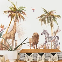 african lion giraffe wild zebra animals tropical tree wall sticker nursery removable vinyl wall decals kids room home decor