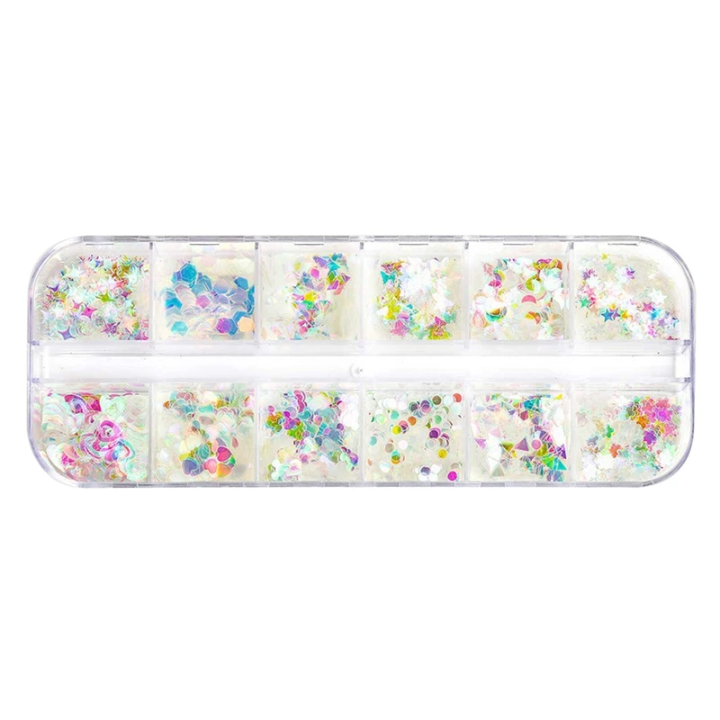 

Блестящие патчи, 12 ячеек, используются для украшения ногтей, макияжа с блестками или украшения для волос на лице