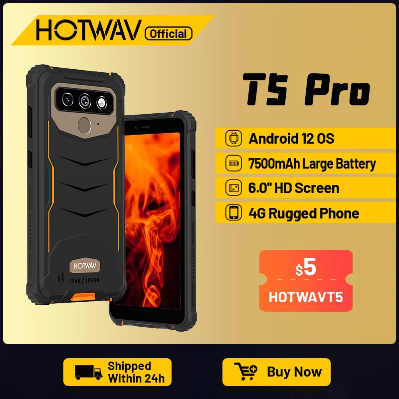 Hotwav T5 Pro 4G Rugged Cellphone 6.0 Inch Screen 4GB 32GB 7500mAh Battery Smartphone Android 12 MTK6761 13MP Main Camera 2022