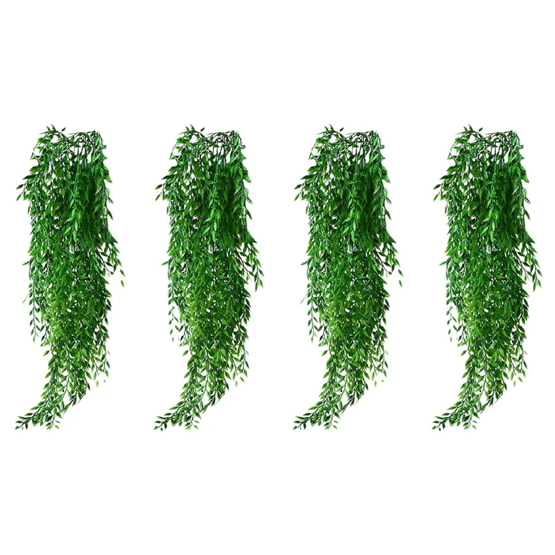 

4Pcs Artificial Hanging Plants Garland Fake Willow Leaves Ivy Vine For Wall Garden Wedding Hanging Pot Basket Decor