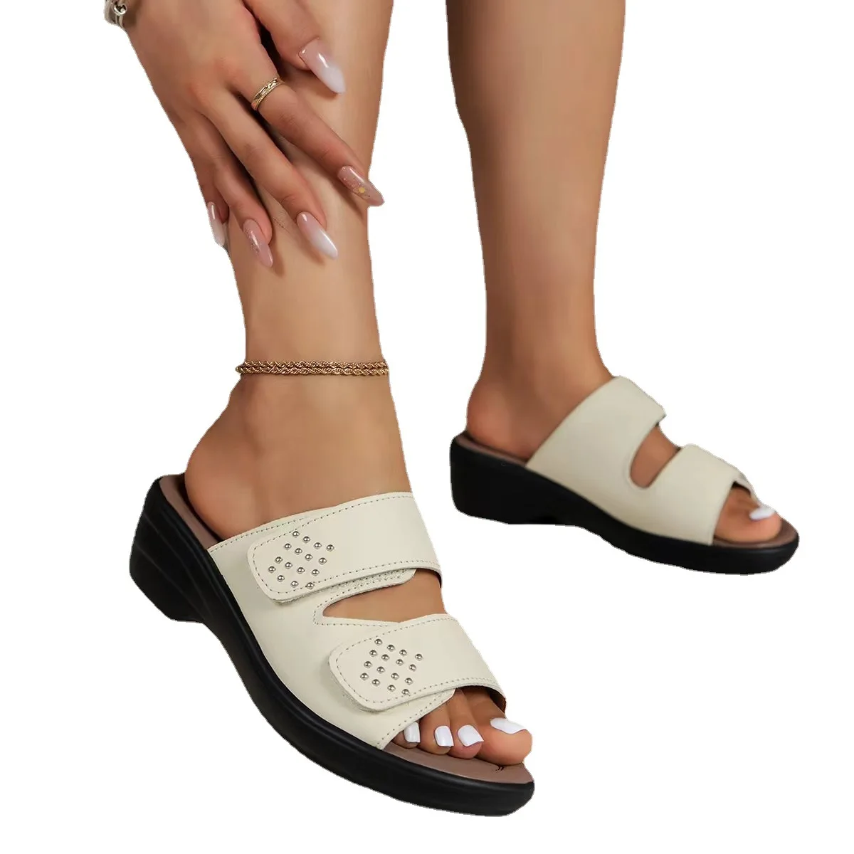 2023 New Summer Shoes for Wowen Fashion Casual Open Toe Women's Beach Sandals Wedge Comfortable Ladies Slippers