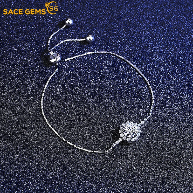 

SACE GEMS 1 Carat D Color Moissanite Babysbreath Bracelet for Women Girls Birthday Present Sparkling Wedding Party Fine Jewelry