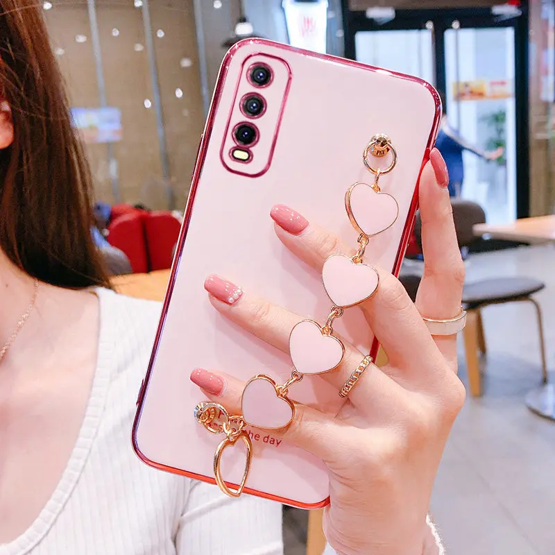For VIVO Y20 Case Luxury Plated Gold Electroplated Heart Bracelet Holder Cases For vivo S1 X51 Y11 2019 Y11S Y20S Y20i Y30 Cover