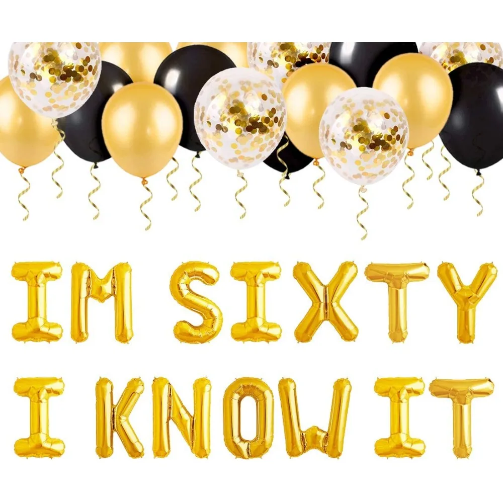 

60th Birthday Decorations Black and Gold IM Sixty I Know It Foil Balloons for Men Women 60 Years Old Birthday Party Supplies