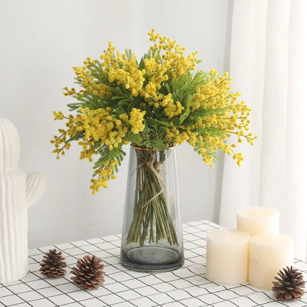 

Fake Acacia Artificial Flowers Yellow Mimosa Spray Cherry Fruit Branch Wedding Home Table Decoration Fake Flower