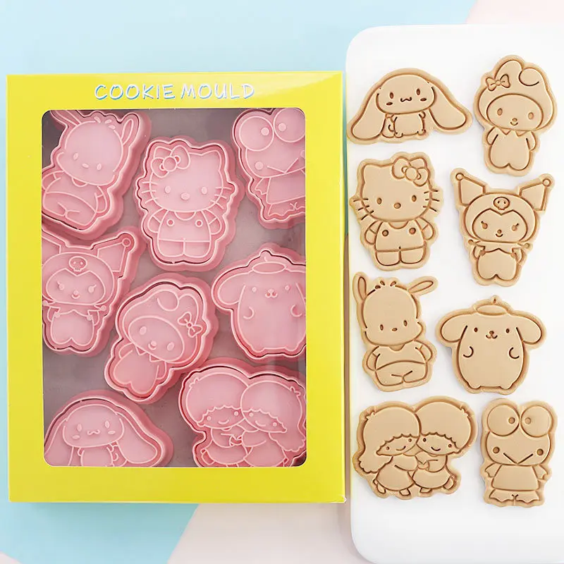 

8 Pcs/set Sanrios Cinnamoroll Kuromi Mymelody kawaii Cartoon Cookie Cutters 3D Anime Doll Pressable Biscuit Mold Cake Decorating