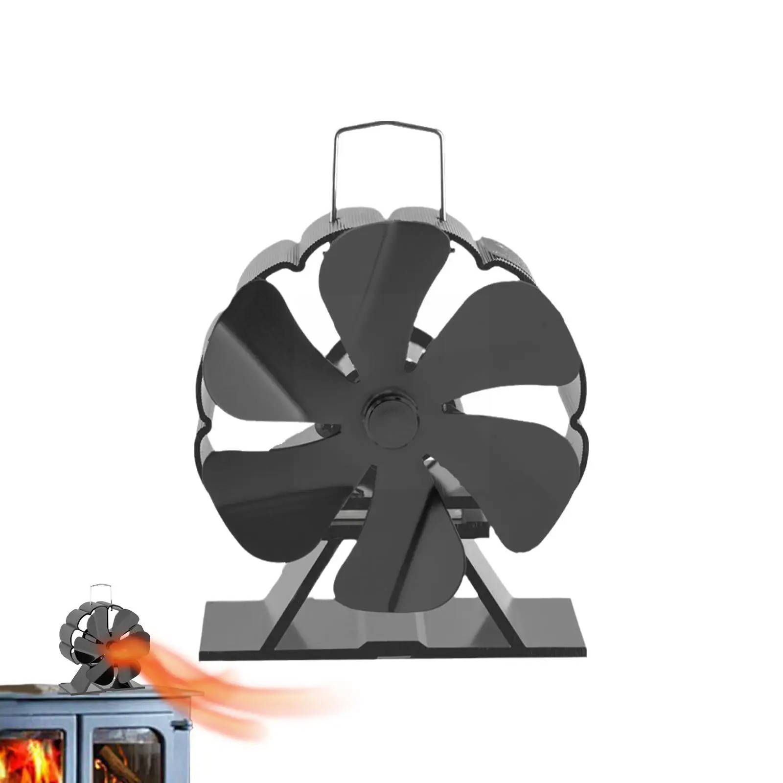 

Mini Black Fireplace 6 Blade Heat Powered Stove Fan Efficient Heat Fan Distribution Log Home Wood Quiet Fireplace Q3r3