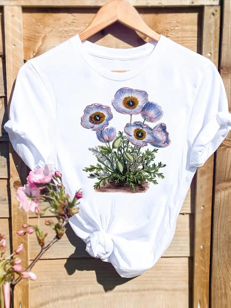 

Graphic T Top T-shirts Flower Plant Cute 90s Clothing Fashion Women Print Summer Shirt Female Short Sleeve Cartoon Tee T-Shirt