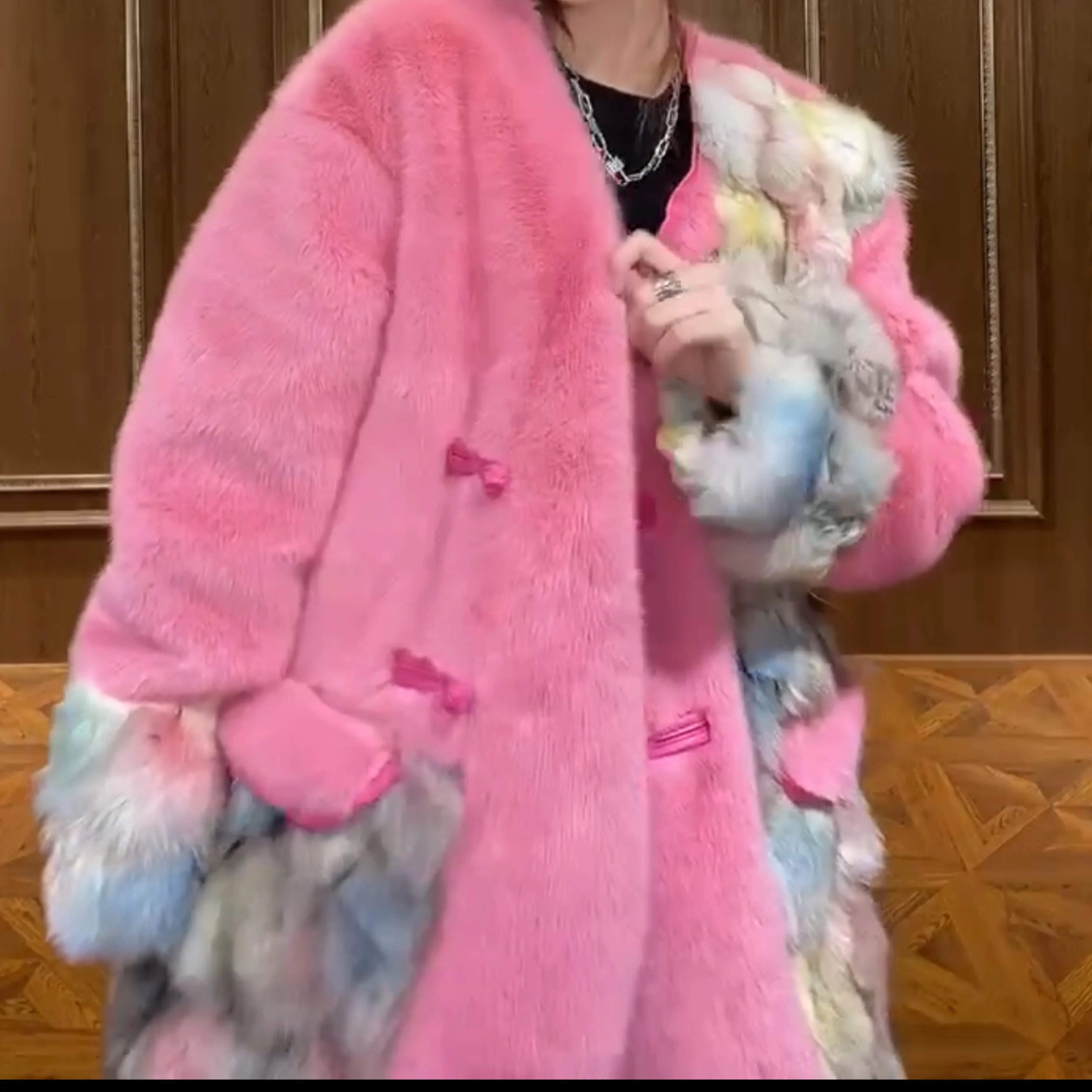 2023 Winter New Imported Fox Fur with European Mink Fur Coat Light Luxury Long Sleeve Jacket Women Mid-Length Warm Slim Coats