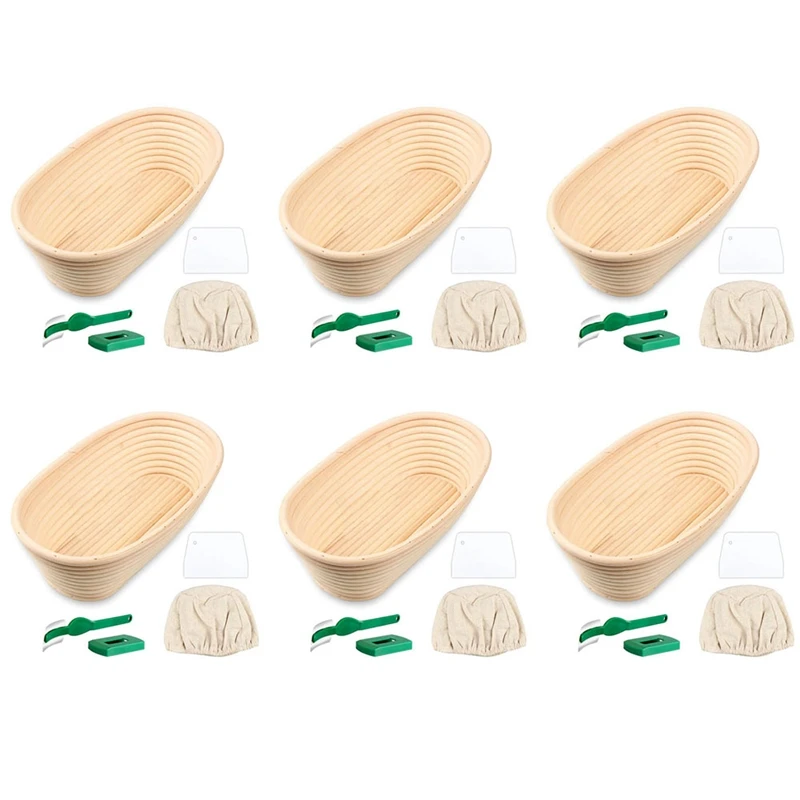 

24X Oval Bread Proofing Basket, Handmade Banneton Bread Proofing Basket Brotform With Bread Lame, Dough Scraper
