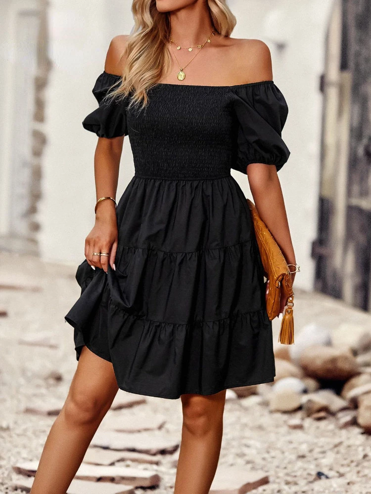 

Summer Dress for Women Elegant A-line Skirt Square Neck Short Sleeves High Waisted New In 2023 Casual Sundress Chic Woman Dress